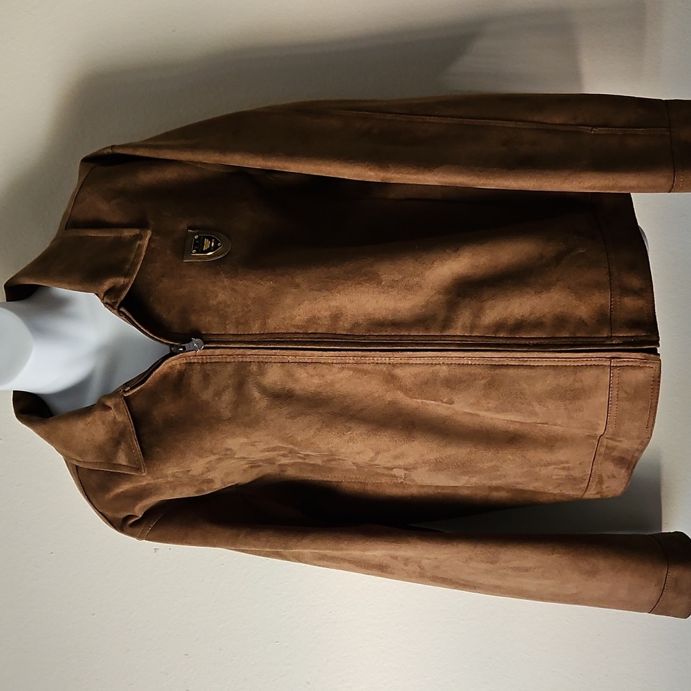 EA COLLECTION Italy Style Suede Leather Jacket - Brown